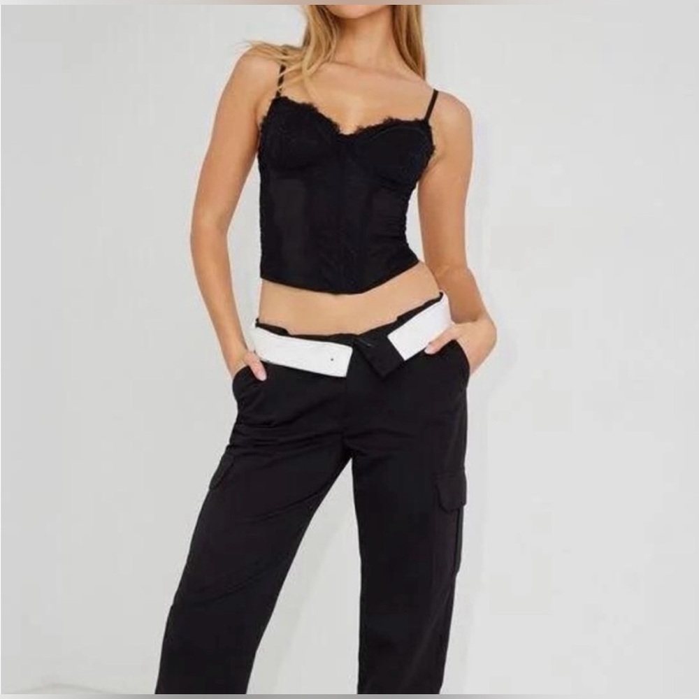Garage black foldover cargo pants